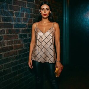Vtg Wet Seal Satin Camisole Slip Top Champagne/Black XL|NWT‎ 90s Y2K